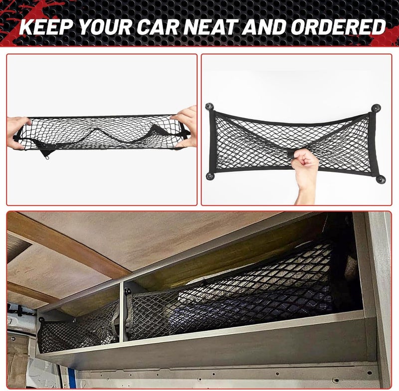 RED WOLF 2 Pcs Universal Cargo Net Pocket Elastic Mesh Netting Car Mesh Pouch for Trunk RV Boats Home Cargo Storage Mesh with Screws and Hooks (25.6'' x 9.8'') - Image 4